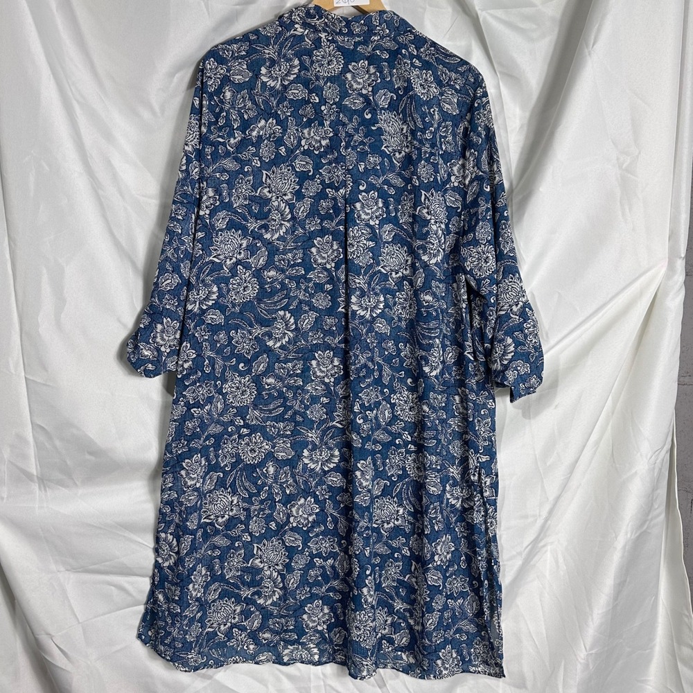 Catherines Floral Button Front Tunic Shirt Dress Plus 1X 18/20W sheer‎ duster - Picture 7 of 8